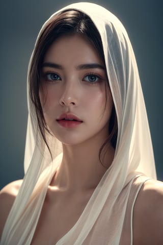 a photorealistic portrait of a stunningly beautiful woman without make-up, extremely detailed light hazel eyes, detailed symmetric realistic face, natural skin texture, extremely detailed skin with skin pores, peach fuzz, messy hair, wearing shawl over her head, masterpiece, absurdres, award winning photo by lee jeffries, nikon d850 film stock photograph, kodak portra 400 camera f1.6 lens, extremely detailed, amazing, fine detail, rich colors, hyper realistic lifelike texture, dramatic lighting, unrealengine, trending on artstation, cinestill 800 tungsten, looking at the viewer, photo realistic, RAW photo, TanvirTamim, high quality, highres, sharp focus, extremely detailed, cinematic lighting, 8k uhd