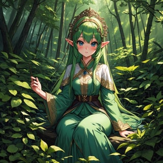 a beautiful mysterious kawaii elf girl in a magical forest, perfect composition, 2D, 8K, intricate detail, masterpiece
