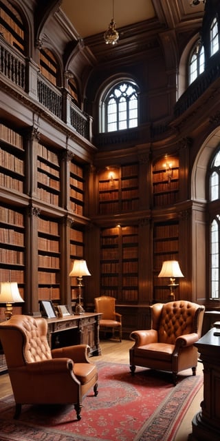 (8K, raw photo, highest quality, Masterpiece: 1.2), A luxurious late Renaissance library with small windows and huge bookshelves, a large imposing desk, a comfortable chair,
Detailed background denoting high-class, elegance, sophistication, luxury, wealth.
(The scene happens in a luxurious elegant late Renaissance library),