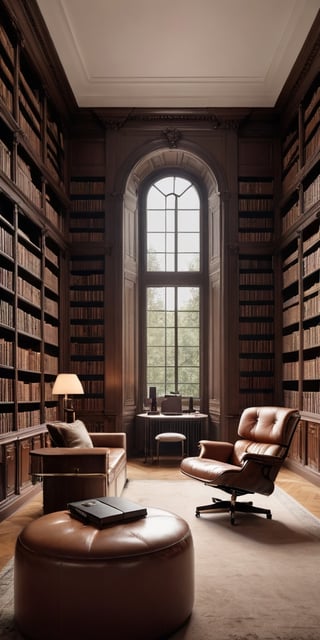 (8K, raw photo, highest quality, Masterpiece: 1.2), A luxurious Minimalistic library with small windows and huge bookshelves, a large imposing desk, a comfortable chair,
Detailed background denoting high-class, elegance, sophistication, luxury, wealth.
(The scene happens in a luxurious elegant Minimalistic library),