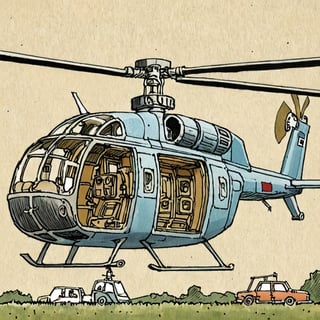 cross-section Illustration of a helicopter  by David Macaulay 
