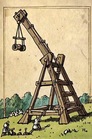 Illustration of a medieval catapult by David Macaulay 