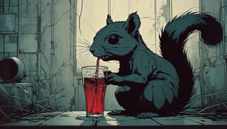 dark manga of  a squirrel drinking a coke 