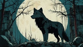 impactful paint of dark anime, a wolf under a full moon  ,    highly detailed,   8k,   sharp,  professional, clear,   high contrast, high saturated, , vivid deep blacks, crystal clear