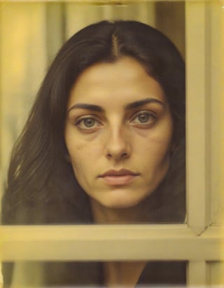 Instagram photo, portrait photo of an Italian woman looking out of a window, detailed eyes, natural skin texture, hard shadows, film grain, colouring_experiment_analogue