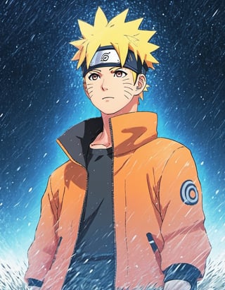 Photo Profile of Naruto looking up at the stars in heavy rain, wet leaves anime style, key visual, vibrant, studio anime, highly detailed,Dreamyvibes Artstyle