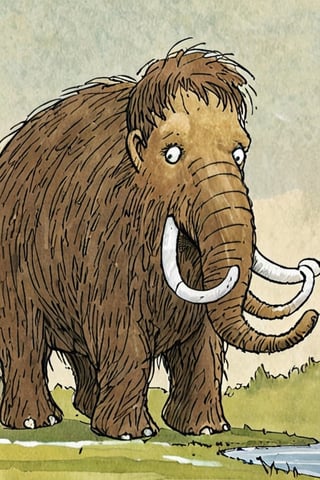 Illustration of a happy mammoth by David Macaulay 