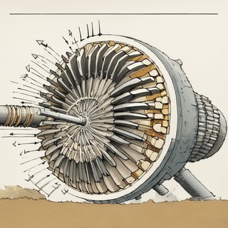 Illustration of a cross section of a jet engine turbine  by David Macaulay 