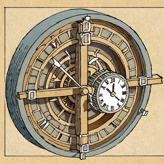 isometric Illustration of a cross-section of a clock by David Macaulay 