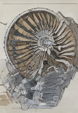 Illustration of a cross section of a jet engine turbine  by David Macaulay 