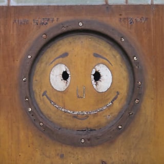 smiley face, industrial decay texture
