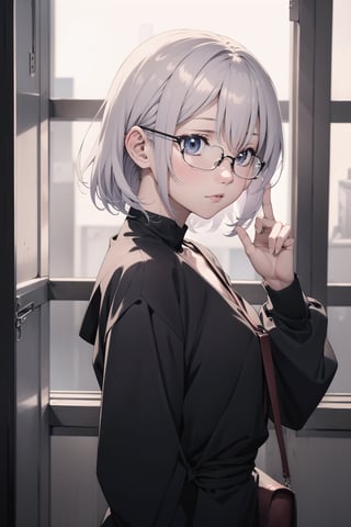 Beautiful girl,medium hair, glasses,anime, 