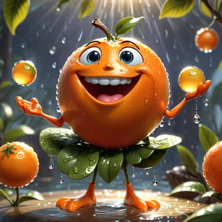 ((masterpiece:1.3,concept art,best quality)), very cute appealing anthropomorphic, singing tangerine, looking at the viewer, big grin, happy, fruit, droplets, macro, sunlight, fantasy art, dynamic composition, dramatic lighting, epic realistic, award winning illustration, more detail XL