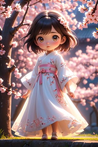 best quality, masterpiece, beautiful and aesthetic, vibrant color, Exquisite details and textures,  Warm tone, ultra realistic illustration,	(cute asian girl, 7year old:1.5), (Cherry blossom theme:1.4),	(night theme:1.4),	cute eyes, big eyes,	(an angry look:1.1),	cinematic lighting, ambient lighting, sidelighting, cinematic shot,	siena natural ratio, children's body, anime style, 	Full length view,	black long bob cut,	white wedding dress,	ultra hd, realistic, vivid colors, highly detailed, UHD drawing, perfect composition, beautiful detailed intricate insanely detailed octane render trending on artstation, 8k artistic photography, photorealistic concept art, soft natural volumetric cinematic perfect light. 
