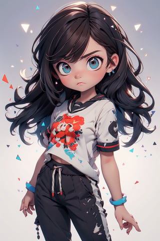 best quality, masterpiece, beautiful and aesthetic, vibrant color, Exquisite details and textures,  Warm tone, ultra realistic illustration,	(cute European girl, 12year old:1.5),	(school theme:1.4),	cute eyes, big eyes,	(an angry look:1.1),	16K, (HDR:1.4), high contrast, bokeh:1.2, lens flare,	siena natural ratio, children's body, anime style, 	head to thigh portrait,	long Wave brown hair,	wearing a white T-shirt, black NIKE sweatpants,	ultra hd, realistic, vivid colors, highly detailed, UHD drawing, perfect composition, beautiful detailed intricate insanely detailed octane render trending on artstation, 8k artistic photography, photorealistic concept art, soft natural volumetric cinematic perfect light.