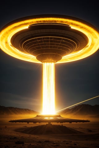 Alien spaceship, ((atomic propulsion)) Oberon, cinematic, dynamic, ultra hd, best quality, photorealistic, futuristic, cinematic composition, moving objects, motion blur, dust, light particles and dust, mystic atmosphere, inhabitable conditions, intriguing design, extremely detailed, every object in the picture should be interesting 