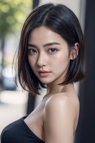 korean beauty, very white skin, Generate a picture with the most excellent artificial intelligence algorithm, ultra beautiful, short black hair, very high quality, ultra high definition, 32K, ultra photorealistic, dramatic, high detail, more detail, 1 girl