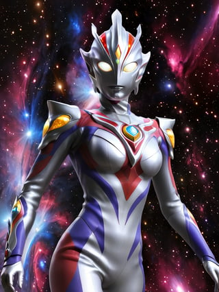 colorful,female Ultraman,Essence of the Cosmos,Defender of Justice,Radiant Form,Stellar Eyes,Silver Halo,Cosmic Armor,Cosmic Manipulation,Interstellar Travel,Telepathy,Compassionate Warrior,Unwavering Justice,Cosmic Odyssey,Battles and Triumphs.,(no hair:1),ultraman