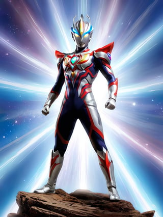 Ultraman,Cosmic Guardian,Light Bringer,Silver Stature,Bright Eyes,Superpowers,Light Beam Attack,Transforming Warrior,Evil Forces,Combative Challenges,Righteous Conviction,Unyielding Spirit.
