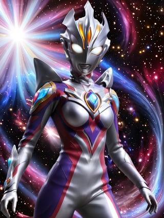 colorful,female Ultraman,Essence of the Cosmos,Defender of Justice,Radiant Form,Stellar Eyes,Silver Halo,Cosmic Armor,Cosmic Manipulation,Interstellar Travel,Telepathy,Compassionate Warrior,Unwavering Justice,Cosmic Odyssey,Battles and Triumphs.,(no hair:1),ultraman