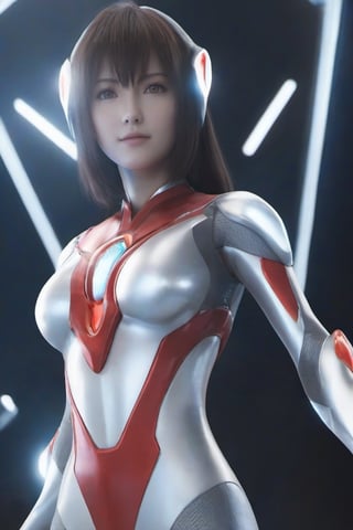 1girl,ultraman,bodysuit,looking at viewer,glowing,mecha,glowing eyes,science fiction,,large breasts,open clothes