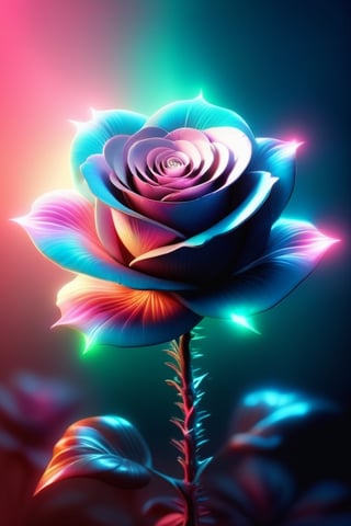 generate an alien flower, in a hyper realistic and 3D style. raytracing, it should be a rose and it should have a pink aura arround it. The stem should be visible. ,Flora