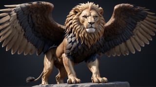 masterpiece, photo realistic, portrait, full body, 16k ultra hd, ultra detailed, lion and eagle hybrid, eagle head, lion body, eagle wings, monster