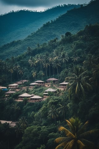 Real photo, view of an Indian settlement.Beautiful tropical scenery. Dark film lighting.
, dslr, ultra quality, sharp focus, tack sharp, dof, film grain, Fujifilm XT3, crystal clear, highly detailed glossy eyes, high detailed skin, skin pores,