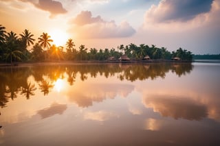 Real photo, view of an Indian settlement. Beautiful tropical scenery. Brown water in the lake. The sun on the horizon.
, dslr, ultra quality, sharp focus, tack sharp, dof, film grain, Fujifilm XT3, crystal clear, highly detailed glossy eyes, high detailed skin, skin pores,