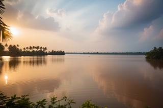 Real photo, view from the Indian settlement to the beautiful tropical nature. Brown water in the lake. The sun behind the horizon.
, dslr, ultra quality, sharp focus, tack sharp, dof, film grain, Fujifilm XT3, crystal clear, highly detailed glossy eyes, high detailed skin, skin pores,