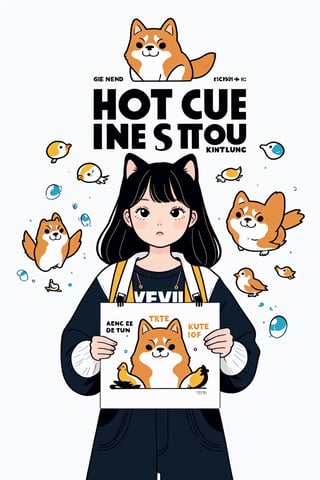 Fashion design, poster design, trend, graphic, pop style, Shiba Inu, chick, bubble text