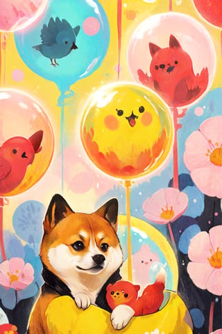 Fashion design, poster design, trend, graphic, pop style, Shiba Inu, chick, bubble text,CuteCartoonAF,comic book,more detail XL