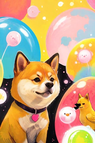 Fashion design, poster design, trend, graphic, pop style, Shiba Inu, chick, bubble text,CuteCartoonAF,comic book,more detail XL