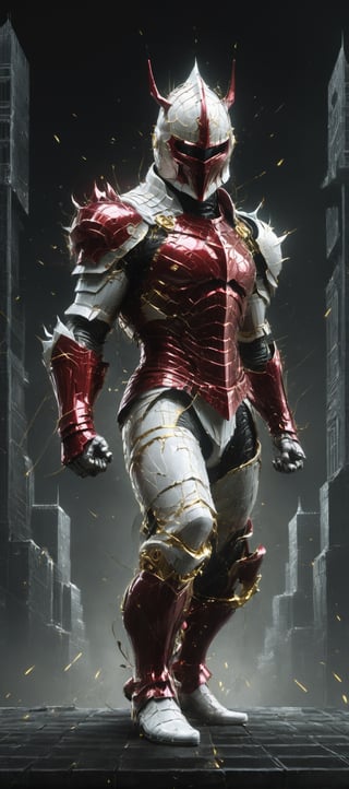 
hyper Realistic, Extreme Detailed, (glitch Noise), 1 man he is athe knight , the knight angel, Dressed in crimson the knight costumes (only white color:1.4), (crimson golden costume), (wearing a white and golden armor f:1.2), (no-weapon:1.2), wearing gauntlet, they fight in the darkness of the city, Wearing a Helmet with god written on it,perfect face, He doesn't have a weapon, raise fist Fighting pose in anger, furious, CyberPunk , lined with futuristic mega buildings, golden cube floating in the sky

,Obsidian Enigma Art Style,Gric,photo r3al
