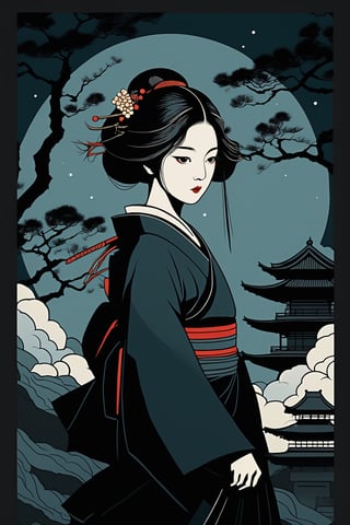 masterpiece, best quality, aesthetic , japanese ukiyo - e,
1girl, dark theme, gothic, abstract background,