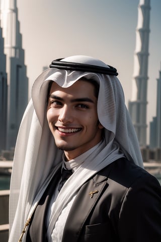 best quality, masterpiece,	(Handsome United Arab Emirates guy, 18year old:1.5),	(City theme:1.4), a businessman,	(body covered in words, words on body:0.5, tattoos of (words) on body:0.5), (a fine beard:0),	(a smile on one's face:1.8),	cinematic lighting, ambient lighting, sidelighting, cinematic shot,	head to thigh portrait,	beautiful and aesthetic, vibrant color, Exquisite details and textures, cold tone, ultra realistic illustration,siena natural ratio, anime style, 	shot curly blonde hair,	wearing Dark gray suit with black tie,	ultra hd, realistic, vivid colors, highly detailed, UHD drawing, perfect composition, ultra hd, 8k, he has an inner glow, stunning, something that even doesn't exist, mythical being, energy, molecular, textures, iridescent and luminescent scales, breathtaking beauty, pure perfection, divine presence, unforgettable, impressive, breathtaking beauty, Volumetric light, auras, rays, vivid colors reflects.