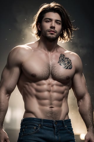 best quality, masterpiece,	(muscular European guy, 18year old:1.5),	(Sports theme:1.4), a sports star,	(body covered in words, words on body:1.1, tattoos of (words) on body:1.3), (a fine beard:1.0),	(a curious look:1.2),	cinematic lighting, ambient lighting, sidelighting, cinematic shot,	half body view,	beautiful and aesthetic, vibrant color, Exquisite details and textures, cold tone, ultra realistic illustration,siena natural ratio, anime style, 	shot Wave blonde hair,	a shirt, jeans,	ultra hd, realistic, vivid colors, highly detailed, UHD drawing, perfect composition, ultra hd, 8k, he has an inner glow, stunning, something that even doesn't exist, mythical being, energy, molecular, textures, iridescent and luminescent scales, breathtaking beauty, pure perfection, divine presence, unforgettable, impressive, breathtaking beauty, Volumetric light, auras, rays, vivid colors reflects.