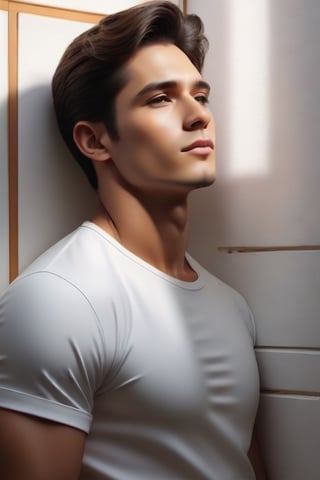 (Best quality, 8k, 32k, Masterpiece, UHD:1.2), 1guy, photo of a handsome guy wearing a white shirt, (shaved), great looking, posing leaning in a wall, lazy, looking at viewer, faint smile, eyes contact, focus, depth of field, film grain, ray tracing, detailed natural real skin texture, visible skin pores, detailed fabric rendering, anatomically correct, wapo
,(MkmCut),porco_galliard,1boy,<lora:659095807385103906:1.0>