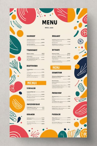 menu, minimalist design, modern, abstract, colorful, illustration, simple, flat, text "menu"