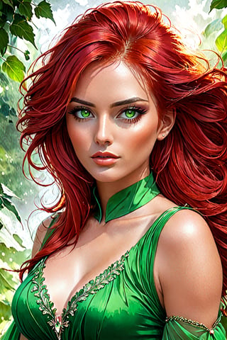 Painting of a woman with red hair and a green dress., beautiful fantasy portrait, elegant digital painting, fantasy portrait, fantasy portrait art, Beautiful character art, exquisite digital illustration, elegance digital art, fantasy character portrait, beautiful fantasy portrait , fantasy portrait, with red hair and green eyes, beautiful gorgeous digital art, fantasy woman, beautiful fantasy art