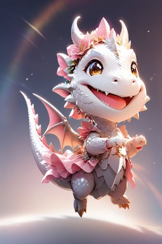  portrait of cute dragon,(dynamic jumping pose), high quality,(happy atmosphere) ,lens_flare,smile, , (wind effect), cherry_blossom background,sun light,(full body image:1.5),,cute dragon