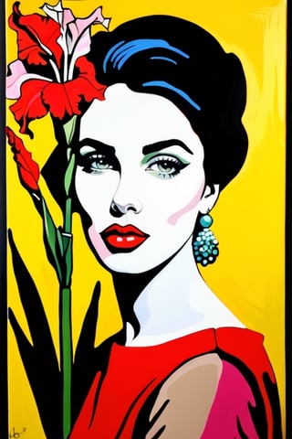 Portrait of a girl with gladiolus,  pop art painting inspired by Hülya Özdemir, tumblr, figurative art, Jen Barthel, Conrad Rozet style, acrylic canvas, illustration

