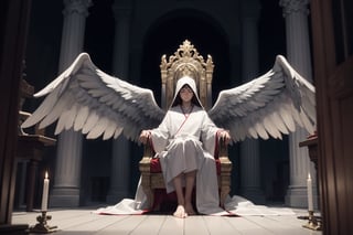 the Lord sitting upon a throne, high and lifted up, and his train (robe) filled the temple. Above the throne stood the Seraphim (angelic beings), and each one had 6 wings. With two wings they covered their faces, with two they covered their feet, and with two they flew