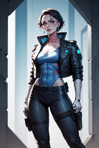 score_9, score_8_up, score_9_up, 
((nightwing)),woman,wide shot picture, earrings, sharp cheekbones,(worn leather jacket), (((one_leg pants))),(( holster)),(((cyberpunk setting))),masterpiece, extremely detailed, flawless picture,