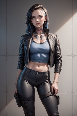 score_9, score_8_up, score_9_up, 
((nightwing)),woman,wide shot picture, earrings, sharp cheekbones,(worn leather jacket), (((one_leg pants))),(( holster)),(((cyberpunk setting))),masterpiece, extremely detailed, flawless picture,