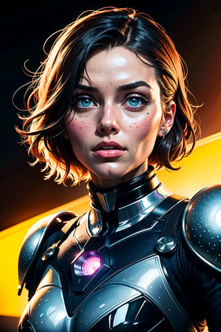 sci fi character art, cool artwork, futuristic style, in the style of 32k uhd, atey ghailan, geoff johns, dark yellow and gray, (futuristic dress, glowing dress), (detailed face, upper body:1.2), (detailed eyes, glowing eyes:1.2), shiny skin, realistic hair 

panasonic lumix s pro 50mm f/1.4, techpunk, knightcore, futuristic, (detailed background), detailed landscape, 

masterpiece, best quality, realistic, side light, volumetric light, rich colors, dramatic lighting, (full dual colour lighting:1.2), (hard dual colour lighting:1.4), fine detail, absurdres, extremely detailed, depth of field, ((realistic lighting)) ultra highres, (masterpiece:1.2), (ultra detailed), (best quality), intricate, comprehensive cinematic, magical photography, (gradients), colorful, 