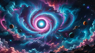 beautiful cosmic dreamscape,  colorfull nebula,  big vortex sucking planets,  black hole,  planets on fire,  astral projection,  constelations,  bioluminescent chakra,  Witness the grandeur of a magic mystical space,  nebula,  galaxy formation,  colorful many big planets and stars,  intricate details,  colorful clouds and planets,  hyperrealistic photography,  8k,  purple and pink neon lights,  nighttime,  ultra dark theme,  detailmaster2,  DonMChr0m4t3rr4XL , DonMChr0m4t3rr4XL , martius_nebula, galaxy00, DonMC0sm1cW3bXL,