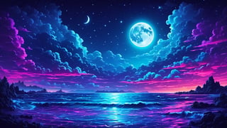 neon light art, in the dark of night, moonlit seas, clouds, moon, stars, colorful, detailed, 4k



.,Leonardo style 