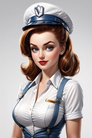 high-quality pin-up girl portrait illustration featuring safe for work character, white background --v 6.0 --style raw