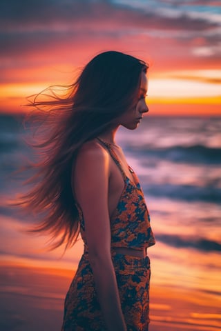 xxmix_girl 1 girl, beach sunset detailed, (lofi, analog, motion blur ) by Brandon Woelfel,xxmix_girl,LinkGirl,xxmixgirl,3d style